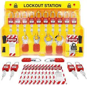 Lockout Tagout Station with Loto Devices - 14 Pack Safety Lock Set, 6 Hasps, 40 Do Not Operate Tags, Lock Out Tag Out Kit Board, Lockout Safety Supply for OSHA Compliance