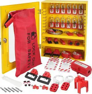 Electrical Lockout Tagout Kit, 59 PCS Safety Lockout Tagout Station with Padlocks, Hasps, Tags, Ties, Plug Lockout, Circuit Breaker Lockouts, Valve Lockouts, Cable Lockout, Lockout Bag, Box