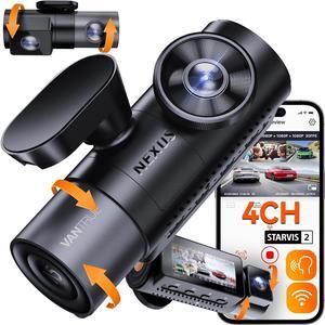 N5 4 Channel WiFi 360° All Sides Dash Cam, STARVIS 2, IR Night Vision, 2.7K+1080P*3 Front Rear Inside Dashcam, Voice Control, GPS, 24 Hours Buffered Parking Mode Dash Camera, Support 512GB Max