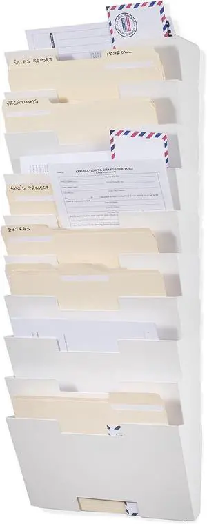 Lisbon 10-Tier Wall Mounted File Holder and Desk Organizer, Metal White Office Organization and Storage Rack