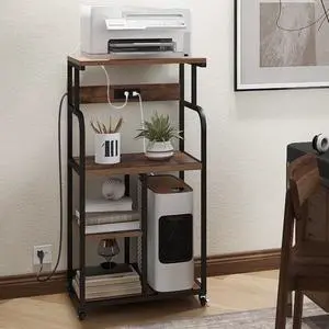 Large Printer Stand Cart with Charging Station USB Port 21.2"x15.7"x42.3" Tall 3-Tier Printer Stand with Adjustable Shelf Storage Home Office Rolling Printer Stand with Wheels