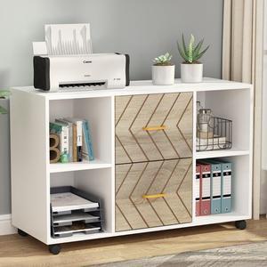 2 Drawer File Cabinet, Large Mobile Lateral Filing Cabinet for Letter Size, Printer Stand with Storage Shelves and Rolling Wheels for Home Office (White)