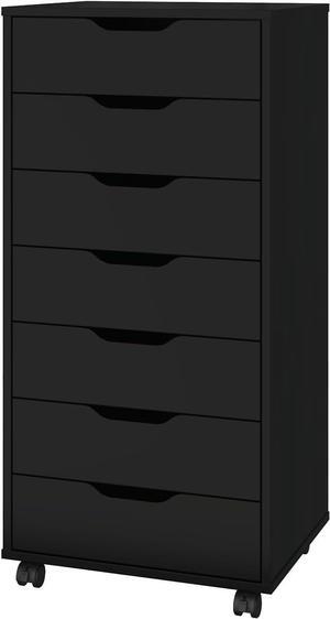5/7 Drawer Chest, Wooden Tall Dresser Storage Dresser Cabinet with Wheels, Office Organization and Storage, Bedroom Furniture (Black, 7 Drawer)