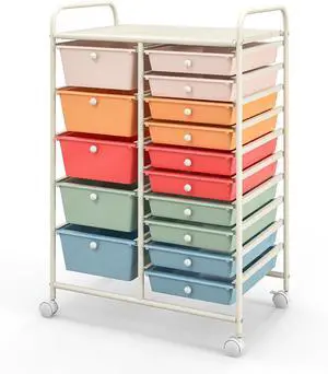 15-Drawer Storage Cart, 15 Drawer Trolley, Rolling Organizer Cart, Scrapbook Paper Organizer, Suitable for Office and School, Rolling Office Storage Tools