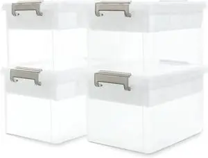 17 QT Storage Box with Removable Tray Closet Organizers and Storage Clear Storage Container for Organizing, Craft, Tools, Files, Office Supplies, 4 Packs