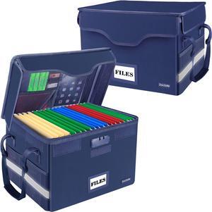 File Box Fireproof Document Box with Lock,File Storage Organizer Box with Insert Pockets,Collapsible Portable File Box Home Office File Cabinet Safe for Hanging Letter/Legal Folder,Blue,2 Pack