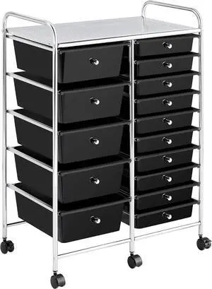 15 Drawers Rolling Storage Cart Multipurpose Mobile Rolling Utility Storage Organizer Cart Tools Scrapbook Paper Organizer on Wheels, Black