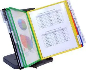 Office AdjustaView 10-Pocket Desk Reference Organizer with Easy-Load Pockets and Compact Weighted Base for Maximum Stability (Colored Pockets)