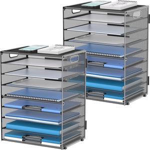 9-Tier Paper Letter Tray Desk Organizer with Handles, Mesh File Holder Organization, Paper Sorter Desk Organizer for Office Home School, Black 2 Pack