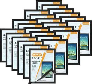 Wall Mount Sign Holder 8.5 x 11, Self Adhesive Magnetic Display Picture Frames with Strong Magentic Border and Clear PVC, Document Poster Paper Wall Sign Holder for Home Office Store, 24 Pack