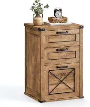 File Cabinet, Filing Cabinet with 3 Drawers, Printer Stand, Fit A4, Letter Size, Hanging File Folders, Modern Farmhouse Style, for Home Office, Honey Brown UOFC054T41