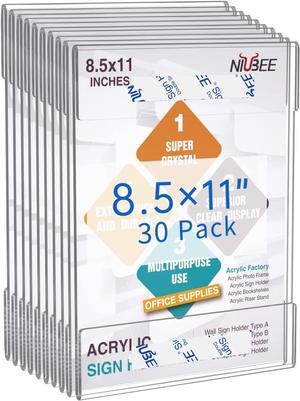 8.5x11 inch Wall Mount Acrylic Sign Holder with Double Sided Adhesive Tape for Office, Home, Store, Restaurant-No Drilling (30 Pack) clear