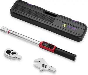Adjustable Digital Torque Wrench, 2.2-147.5 Ft.lb/3-200 Nm, Hvac Torque Wrench with 45mm Jaw, 1/2 Drive Ratchet, ±1% Accuracy, Vibration, Buzzer and LED Indicator for Split AC, Moto, Car