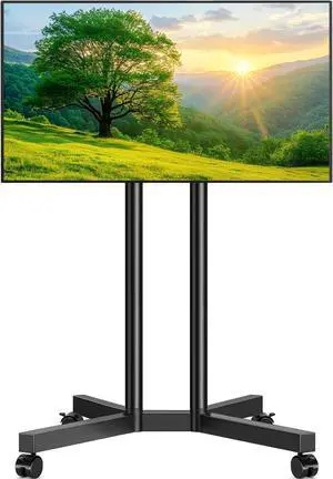 Rolling TV Stand for 32-70 Inch TVs, Mobile TV Stand with Upgraded Wheels up to 88lbs, Height Adjustable Mobile TV Cart on Wheel, Portable TV Stand for Bedroom, Living Room, Home, Office