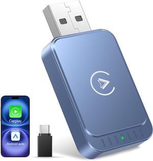 Wireless Carplay Adapter & Android Auto Wireless Adapter 2-in-1 Fast & Stable Carplay Wireless Adapter Convert Wired to Wireless Car Play Adapter for iOS 10+/Android 11+ (Blue)