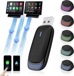Wireless Carplay Adapter for iPhone & Android auto, Mini Edition Converts Wired to Wireless CarPlay Dongle for Cars from 2016 and iOS 10+,with 5-Color Light (Black)