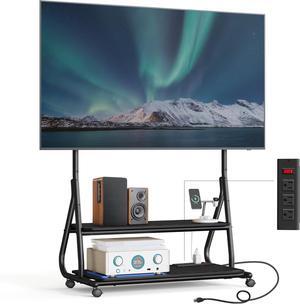 TV Stand with Wheels, for LCD LED OLED Flat Curved TVs up to 75 Inches and 88 lb, Rolling TV Cart, with Power Outlets, Storage Shelf, Height Adjustable, Ink Black and Ebony Black ULTV129B01