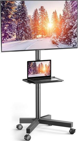 Mobile TV Cart with Wheels for 23-60 Inch LCD LED OLED Flat Curved Screen Outdoor TVs Height Adjustable Shelf Floor Stand Holds up to 55lbs Monitor TV Holder with Tray Max VESA 400x400mm
