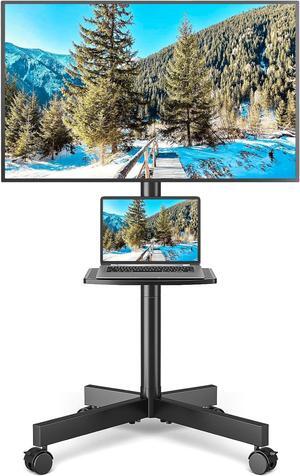 Strong Rolling TV Stand with Shelf for 23-60 inch TVs up to 88lbs, Portable Mobile TV Cart with Silent Wheel, Tilt & Height Adjustable Universal Corner TV Stand for Bedroom, Living Room, Office