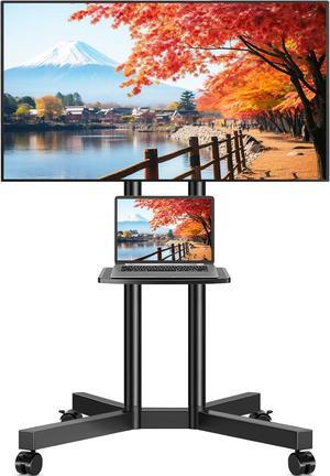 Rolling TV Stand with Laptop Shelf, Mobile TV Stand with Upgraded Wheels for 32-70 Inch TVs, Height Adjustable Mobile TV Cart up to 88lbs, Portable TV Stand for Outdoor, Home, Office
