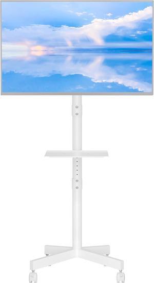 Mobile TV Stand, Rolling TV Stand for 23-60 Inch Screens, Adjustable Floor TV Stand with Locking Wheels and Media Shelf, Compatible with VESA 75x75mm to 400x400mm, Holds up to 88 lbs,White
