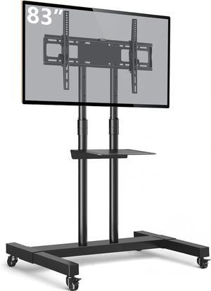 Furniture Mobile TV Stand Rolling TV Cart Floor Stand with Mount on Lockable Wheels Height Adjustable for 32-83 Inch TV Stand Flat Screen or Curved TVs Monitors Display Trolley Loading 110 lbs