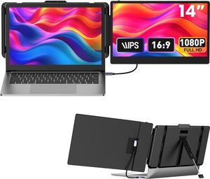 Laptop Screen Extender 14-inch, 1080P FHD Portable Monitor, Type-C/HDMI/USB-A Plug & Play, Laptop Monitor Extender fits Laptops with Screen up to 15.35" Wide, Compatible with Windows, Mac, Chrome