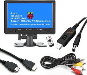 7 inch Small HDMI VGA AV RCA Monitor 1080P Second Screen for PC /Security System /Game Console; IPS 1024X600 Pixels; 60HZ; Built in Loud Speakers & Earphone Jack; 12V USB Power Cable for Portable Use