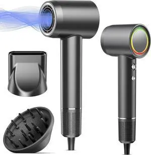 Hair Dryer, 160000 RPM Professional High Speed Ionic Blow Dryer for Fast Drying,500 Millions Negative Ions Care & Heat-Control & Low Noise Hair dryer with Magnetic Diffuser and Nozzle, No Heat Damage