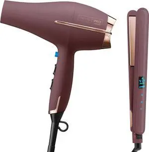 Limited Edition Bundle | INFINITIPRO by CONAIR Hair Dryer with Diffuser - and - Conair Double Ceramic 1-inch Digital Flat Iron | Plum |  Exclusive