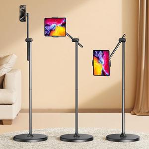 [Height-Adjustable & 360° Rotation Tablet Floor Stand Stable Base, Aluminum Alloy iPad Stand Floor Holder for iPad Mini Air Pro 12.9/9.7, Monitor, Kindle, iPhone 16, Cell Phones (4.7"-15.6")