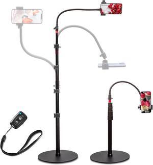 Phone Overhead Stand, Gooseneck Phone Floor Stand, Tall Video Cell Phone Mount with Height Adjustable Stand, Heavy Base, 360 Head, Works with iPhone 16, iPhone 16 Pro Max, iPhone 16 Plus, 15, 14, 13