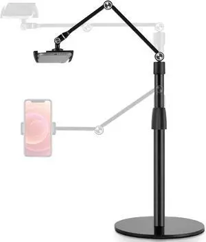 Tablet Phone Overhead Stand, Height & 360 Degree Angle Adjustable, Aluminum Desktop Stand, Compatible with 3.5-11" Cellphone or Tablet Such as iPhone iPad Pro Air Mini, , Nexus(AP-4P-B)