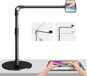 Heavy Duty Aluminum Overhead Phone Stand, 15 in Long Arm iPhone Holder for Video Recording, 360 Degrees Swivel Tilt Overhead Phone Mount for Filming, Meeting, Cooking, Painting and Crafting