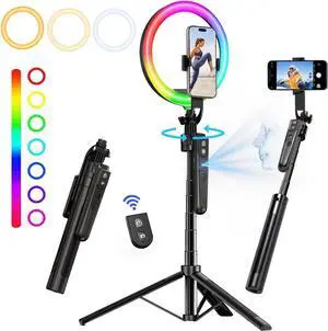 Tracking Tripod 360° Rotation with 10" RBG Ring Light, Phone Tripod & Selfie Stick with Remote for Cell Phone 4"-7", Motion Sensor Phone Tripod for Live Stream Vlog Video Recording