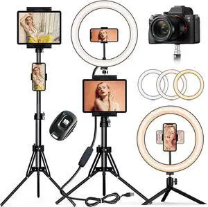 Selfie Ring Light with Tripod Stand 72" Tall & Mini Desktop Tripod, PEYOU Ring Light Tripod with 4 Phone Tablet Holders & Shutter for YouTube/Makeup/TikTok/Photography, Compatible with iPhone iPad