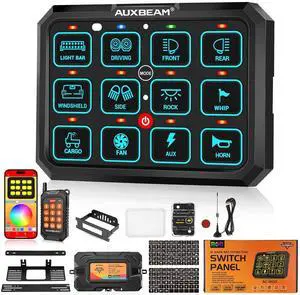 RGB 12 Gang Bluetooth Switch Panel AC-1200 w/165FT Long Range 433MHz Wireless Remote Control, Auto-Dimmable Panel w/Toggle Momentary Pulsed, Unique Patented Design Switch Pod Waterproof