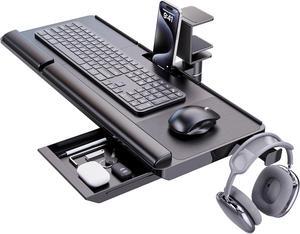 Keyboard Tray Under Desk with 360° Rotation, Adjustable Ergonomic Computer Keyboard & Mouse Tray 25"W×11.02"D Sit Stand Desk Keyboard Holder w/Wrist Rest & Storage Drawer-Black