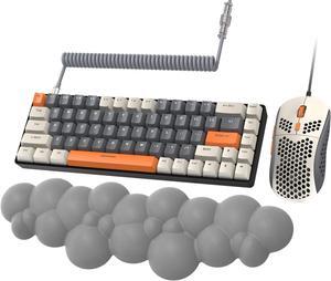 RK-T8PR0 Wired 65% Mechanical Gaming Keyboard and Mouse with Cloud Wrist Rest RGB Backlit Anti-ghosting TKL Mini Coiled Cable Tactile Brown Switch for PS4 PS5 Xbox PC Mac Gamer(WhiteGray)