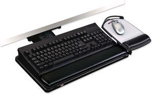 Keyboard Tray with Adjustable Keyboard and Mouse Platforms, Turn Knob to Adjust Height and Tilt, Swivels and Stores Under Desk, Gel Wrist Rest and Precise Mouse Pad, 17.75" Track, Black (AKT80LE)