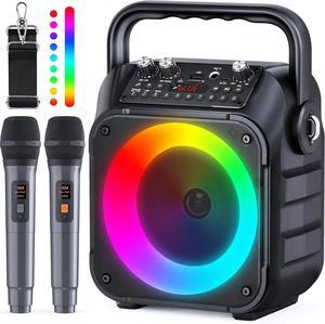 Portable Bluetooth Speaker with 2 Wireless Microphones for Adults & Kids with Lights, Karaoke Microphone with PA System Supports USB/TF/REC/FM/AUX for Home Party