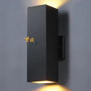 Motion Sensor Outdoor Wall Lights, Dusk to Dawn Outdoor Lighting with Matte Black Finish, Up and Down Lights Aluminum Exterior Lighting Fixture for House Porch, LED Bulb Included [ETL Listed]