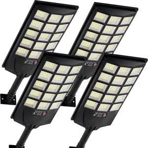 Solar Lights Outdoor Waterproof, 6500K Dusk to Dawn Solar Street Light Motion Sensor with Remote Control, LED Security Light for Outside Garden Yard Parking Lot, Oudoor Flood Lights, 4PACK