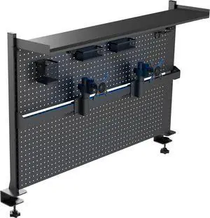 Desk Pegboard with Dual Monitor Stands, LED Metal Pegboard for Gaming Desk, Privacy Panel with 4 Accessories Modular Hanging, Computer Accessories for Office, 59 x 34 Inch, Black
