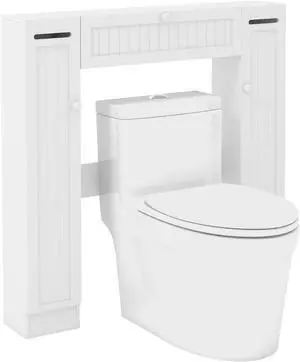Over The Toilet Storage Cabinet with 2 Doors and Adjustable Shelves, Space-Saving Rack Bathroom Shelf with Paper Holder, Freestanding Bathroom Storage Over The Toilet for Small Space, White
