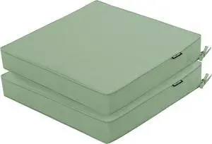 Outdoor Chair Cushions 24 x 24 Inch Waterproof Patio Chair Cushions with Tie 5 Year Color Fastness Thick Outdoor Seat Cushion for Garden Lawn Patio Furniture Sage Green Set of 2