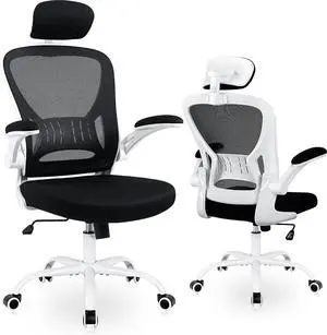 Office Chair Ergonomic Desk Chair Comfort Adjustable Height with WheelsLumbar Support Mesh Swivel Computer Home Office Study Task Chair Black & White