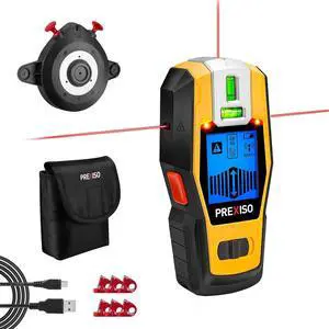 2-in-1 Stud Finder with Laser Level, Rechargeable Multi Surface Cross Line Laser & Wall Stud Scanners Tool for Hanging Frames & Picture, Wood Ac Wire Metal Studs Joist Pipe Detection