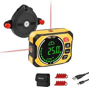 3-in-1 Multi Surface Laser Level with Digital Angle Gauge Magnetic, Rechargeable Digital Level with Wall Mount Base, 0-90° & 0-180°, Angle Finder Cross Line for Woodwork, Saw, Hanging Frames