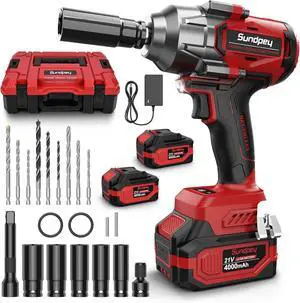 Cordless Impact Wrench 1033Ft-lbs - 1400N·m High Torque Impact Gun - 21V Brushless Impact Driver with 2pcs 4.0Ah Battery & 5 Sockets & 9 Drill Bits & 1/2" Hexagonal Adapter for Car Truck Home